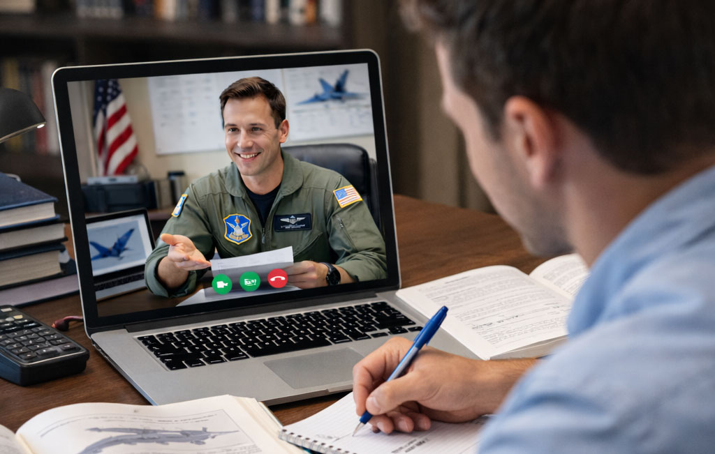 Applicant on a call with a military pilot going over tests