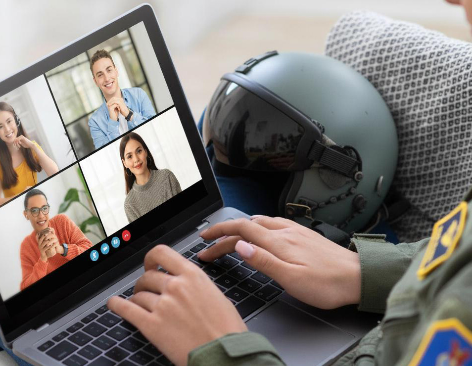 Pilot on a video call with 4 people